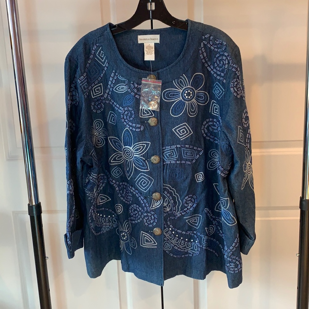 Draper's & Damon's Women's Blue Embroidered Jacket NWOT